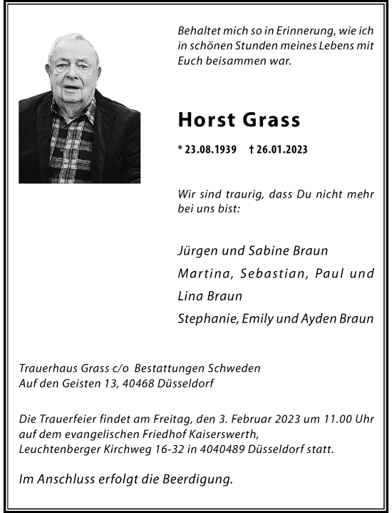 Traueranzeige von Horst Grass von Rheinische Post