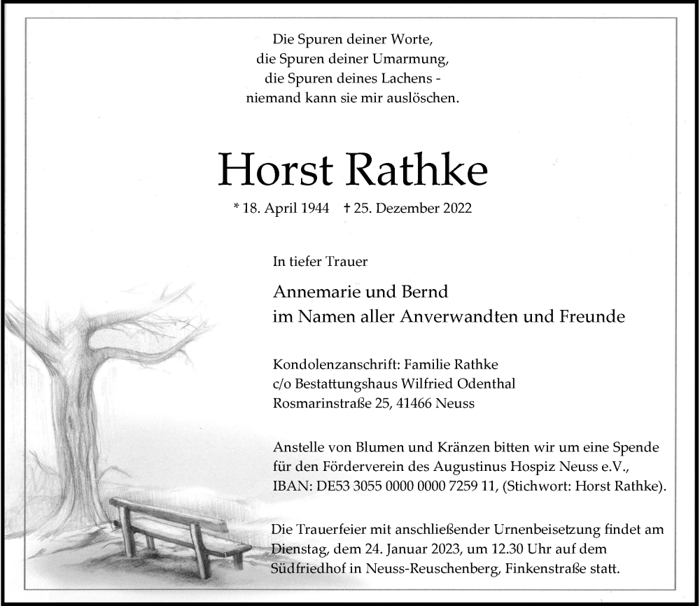  Traueranzeige für Horst Rathke vom 21.01.2023 aus Rheinische Post