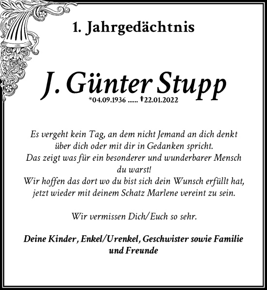 Traueranzeige von J. Günter Stupp von Rheinische Post