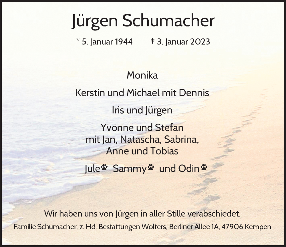  Traueranzeige für Jürgen Schumacher vom 21.01.2023 aus Rheinische Post