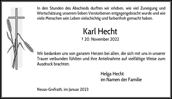 Traueranzeige von Karl Hecht von Rheinische Post