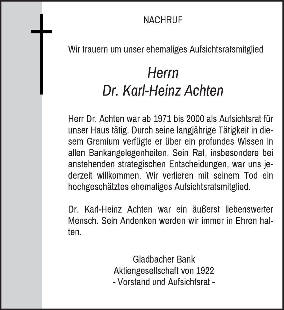  Traueranzeige für Karl-Heinz Achten vom 21.01.2023 aus Rheinische Post