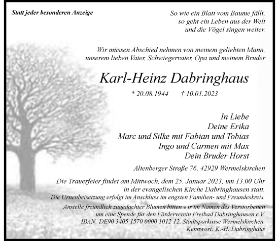 Traueranzeige von Karl-Heinz Dabringhaus von Rheinische Post