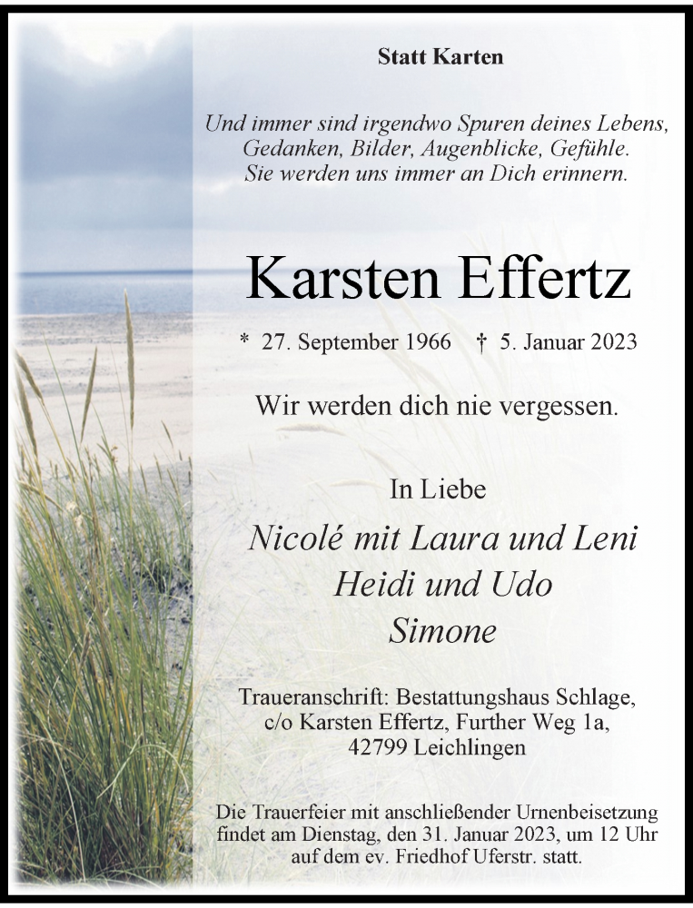  Traueranzeige für Karsten Effertz vom 28.01.2023 aus Rheinische Post