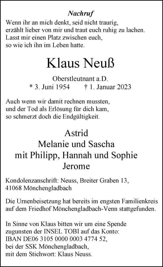Traueranzeige von Klaus Neuß von Rheinische Post