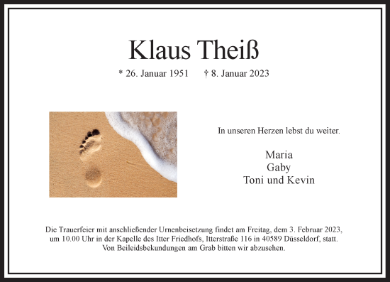 Traueranzeige von Klaus Theiß von Rheinische Post