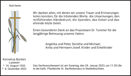 Traueranzeige von Kornelius Bonten von Rheinische Post