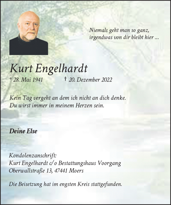 Traueranzeige von Kurt Engelhardt von Rheinische Post