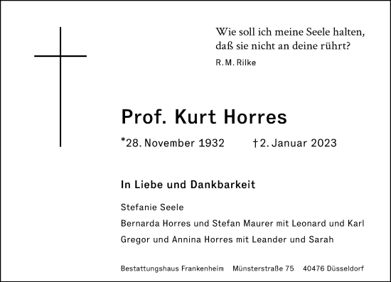 Traueranzeige von Kurt Horres von Rheinische Post
