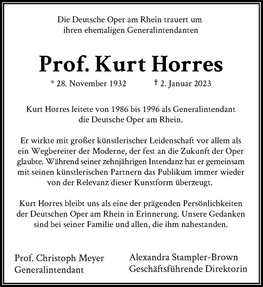  Traueranzeige für Kurt Horres vom 07.01.2023 aus Rheinische Post