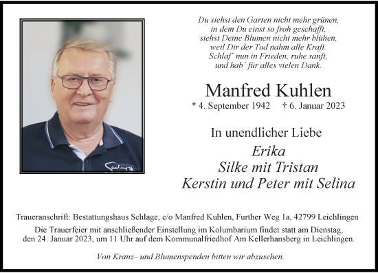 Traueranzeige von Manfred Kuhlen von Rheinische Post