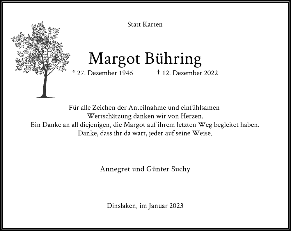  Traueranzeige für Margot Bühring vom 28.01.2023 aus Rheinische Post
