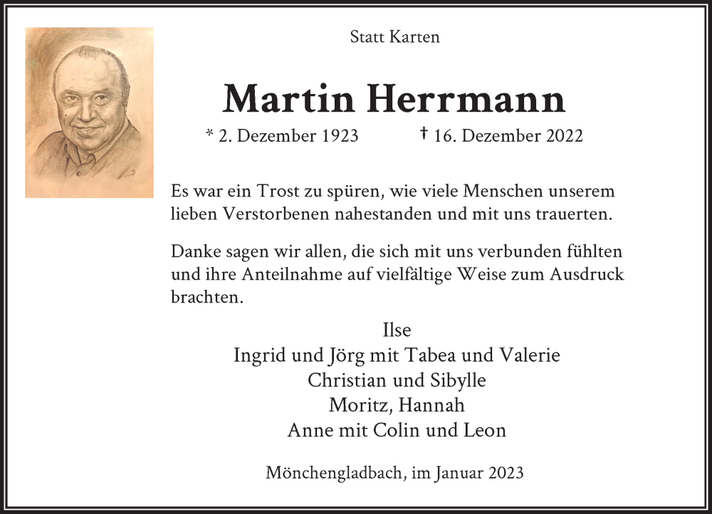  Traueranzeige für Martin Herrmann vom 21.01.2023 aus Rheinische Post