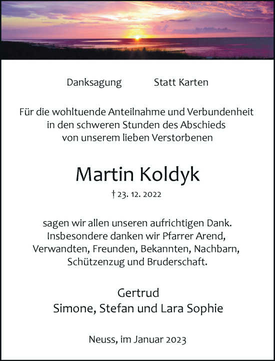 Traueranzeige von Martin Koldyk von Rheinische Post