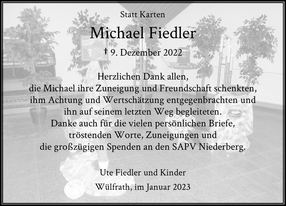  Traueranzeige für Michael Fiedler vom 12.01.2023 aus Rheinische Post