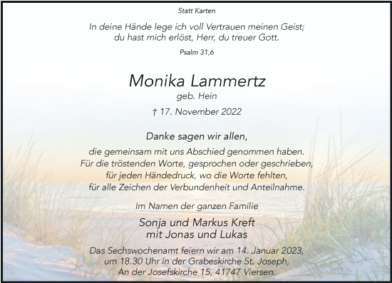 Traueranzeige von Monika Lammertz von Rheinische Post