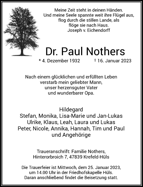 Traueranzeige von Paul Nothers von Rheinische Post