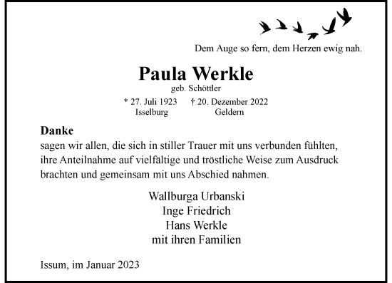 Traueranzeige von Paula Werkle von Rheinische Post