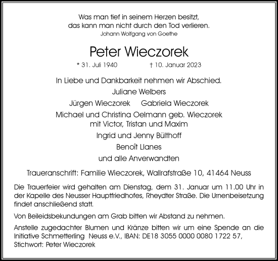 Traueranzeige von Peter Wieczorek von Rheinische Post