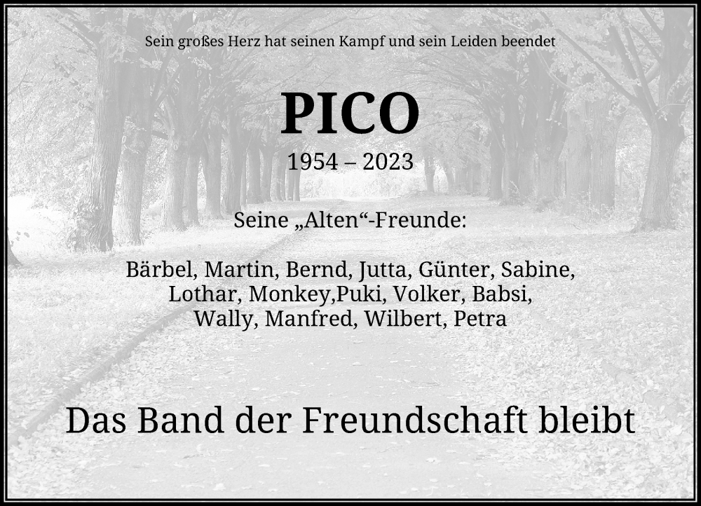  Traueranzeige für Pico  vom 28.01.2023 aus Rheinische Post