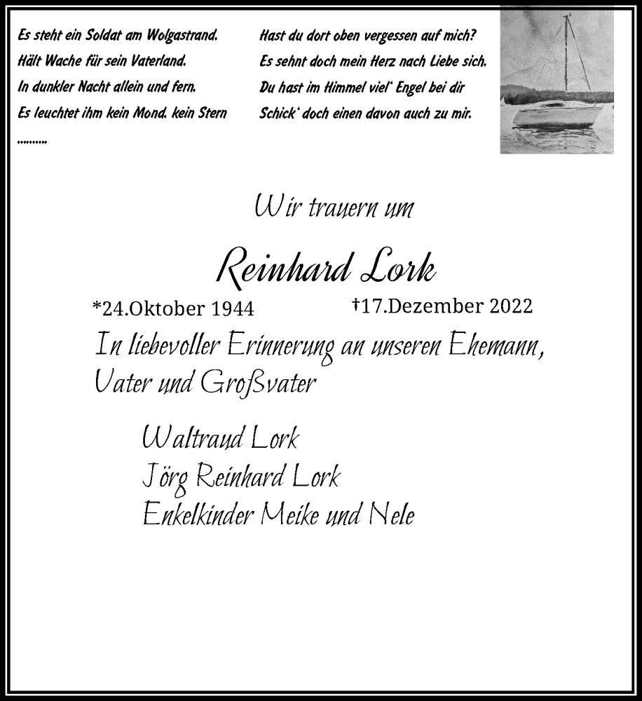  Traueranzeige für Reinhard Lork vom 23.01.2023 aus Rheinische Post