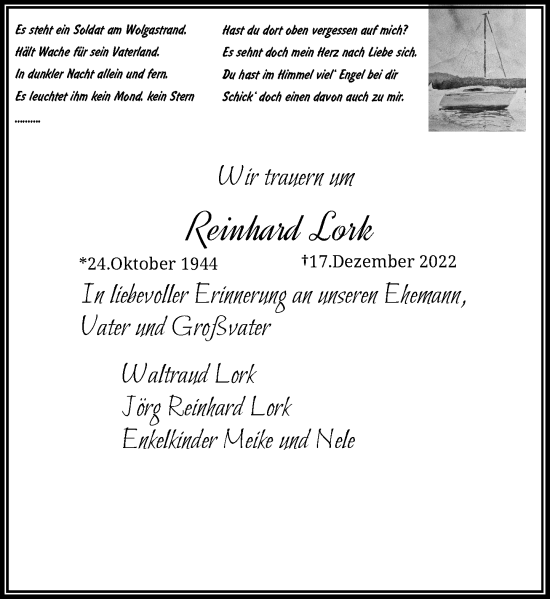 Traueranzeige von Reinhard Lork von Rheinische Post