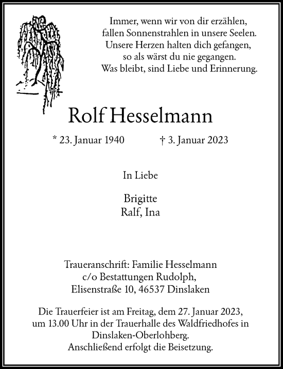Traueranzeige von Rolf Hesselmann von Rheinische Post