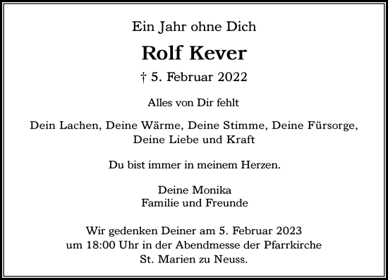 Traueranzeige von Rolf Kever von Rheinische Post
