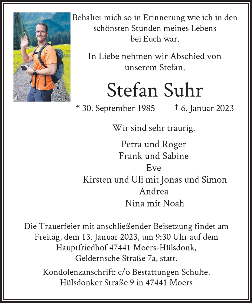  Traueranzeige für Stefan Suhr vom 11.01.2023 aus Rheinische Post