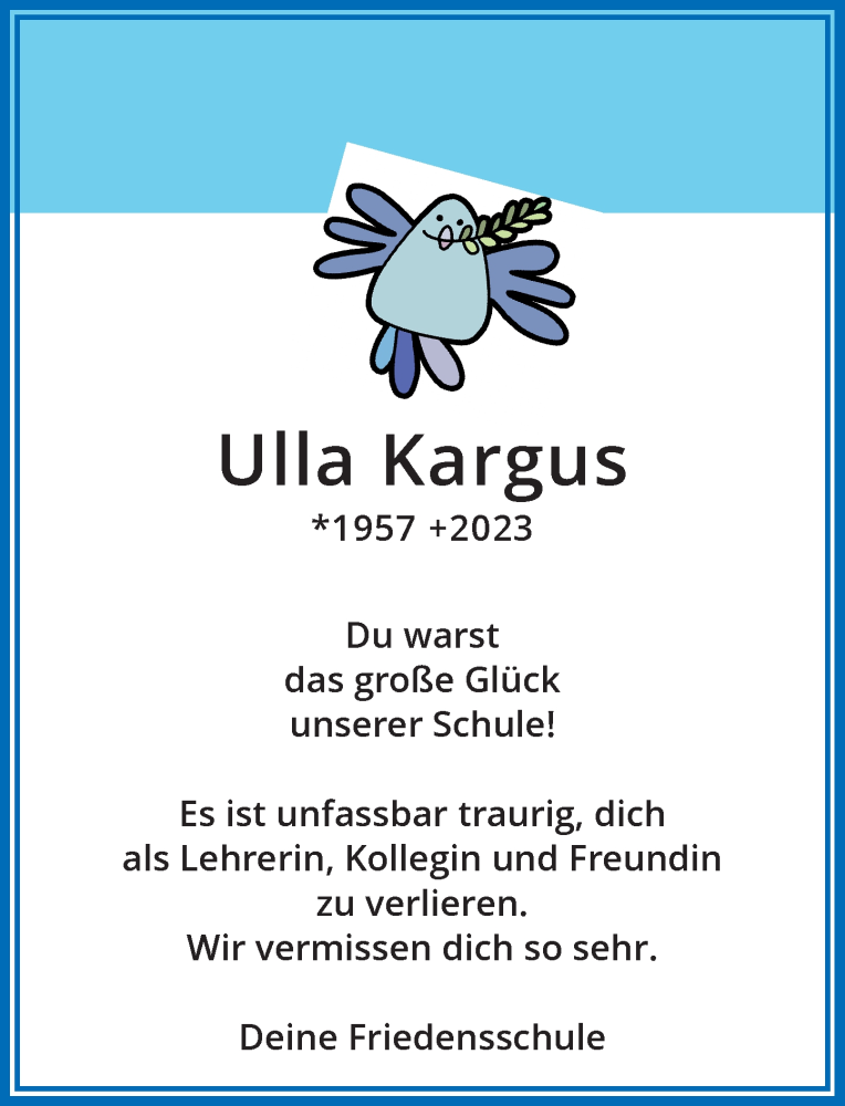  Traueranzeige für Ulla Kargus vom 28.01.2023 aus Rheinische Post