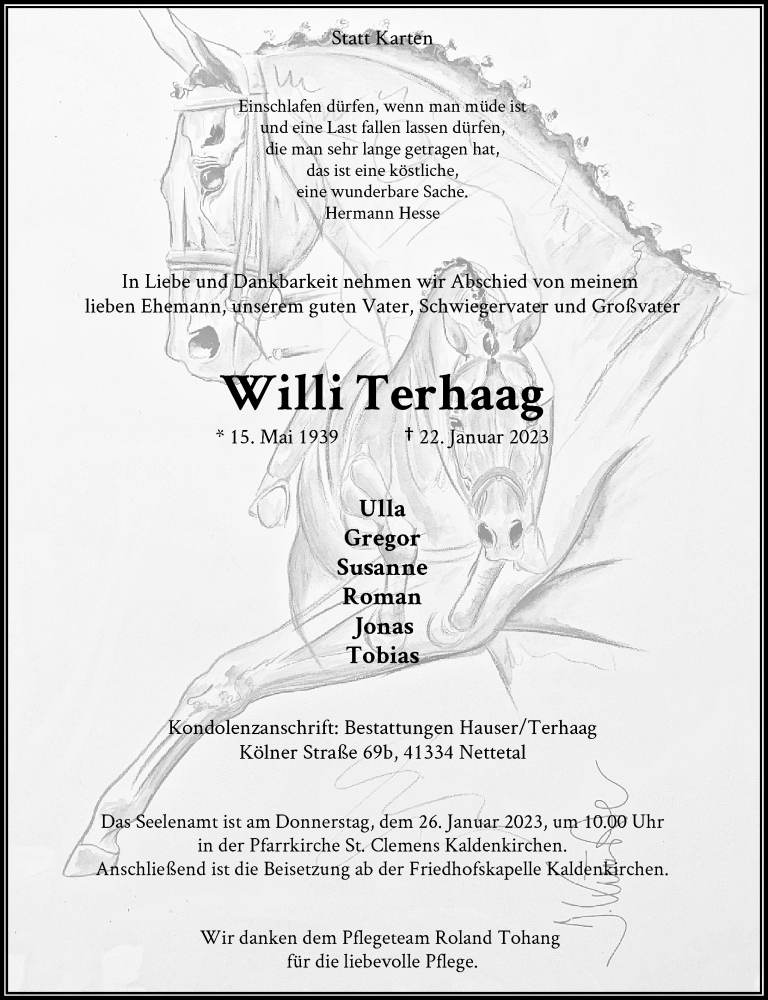  Traueranzeige für Willi Terhaag vom 24.01.2023 aus Rheinische Post
