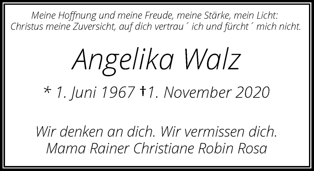  Traueranzeige für Angelika Walz vom 01.11.2023 aus Rheinische Post