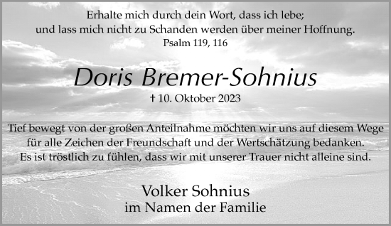 Traueranzeige von Doris Bremer-Sohnius von Rheinische Post