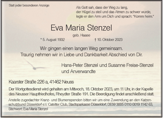 Traueranzeige von Eva Maria Stenzel von Rheinische Post