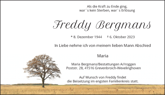 Traueranzeige von Freddy Bergmans von Rheinische Post