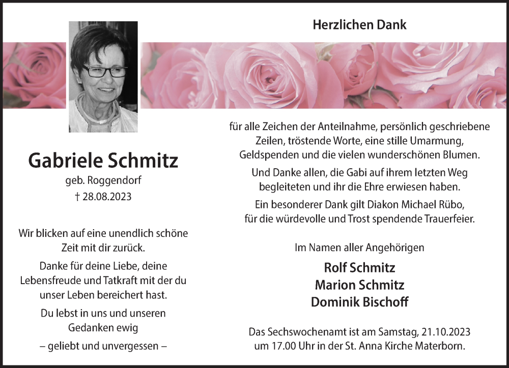  Traueranzeige für Gabriele Schmitz vom 14.10.2023 aus Rheinische Post