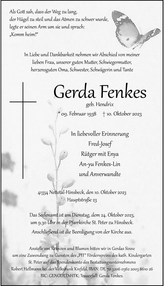 Traueranzeige von Gerda Fenkes von Rheinische Post