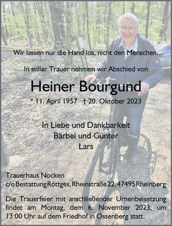 Traueranzeige von Heiner Bourgund von Rheinische Post