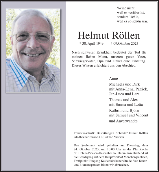 Traueranzeige von Helmut Röllen von Rheinische Post