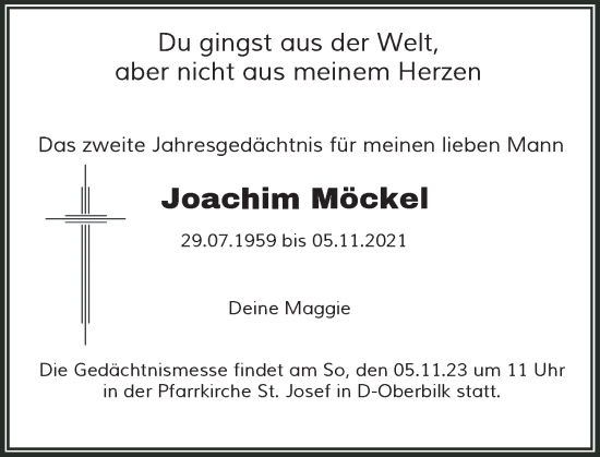 Traueranzeige von Joachim Möckel von Rheinische Post