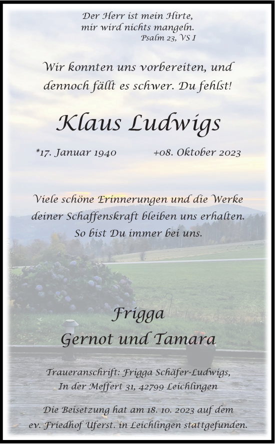 Traueranzeige von Klaus Ludwigs von Rheinische Post