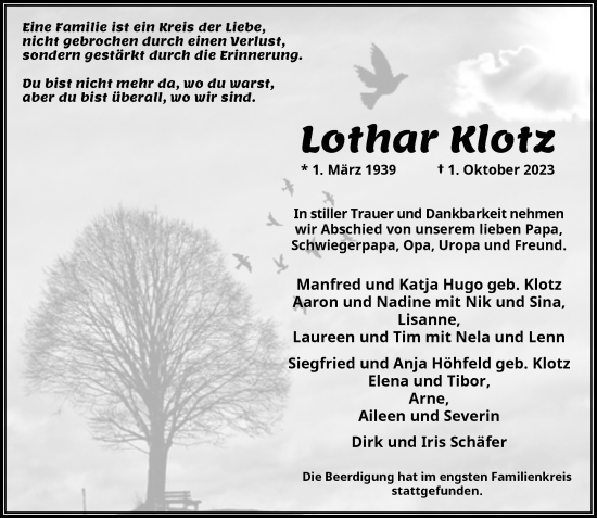 Traueranzeige von Lothar Klotz von Rheinische Post