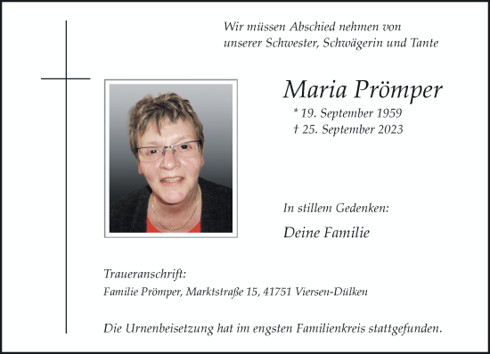 Traueranzeige von Maria Prömper von Rheinische Post