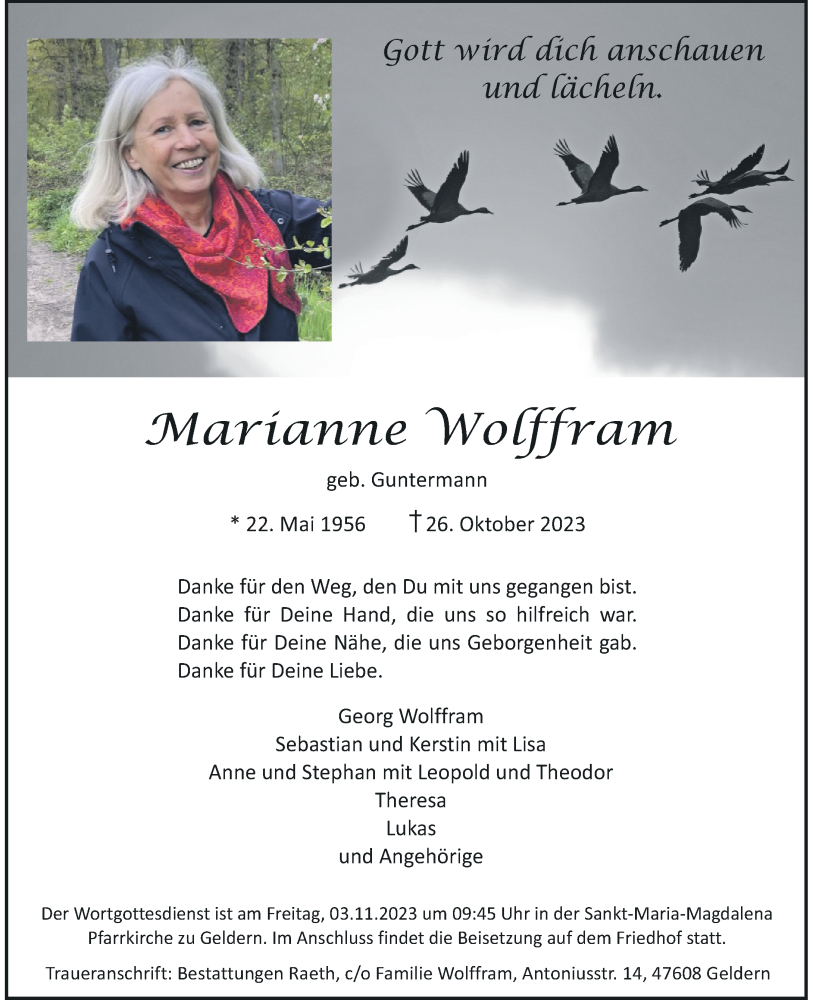  Traueranzeige für Marianne Wolffram vom 31.10.2023 aus Rheinische Post
