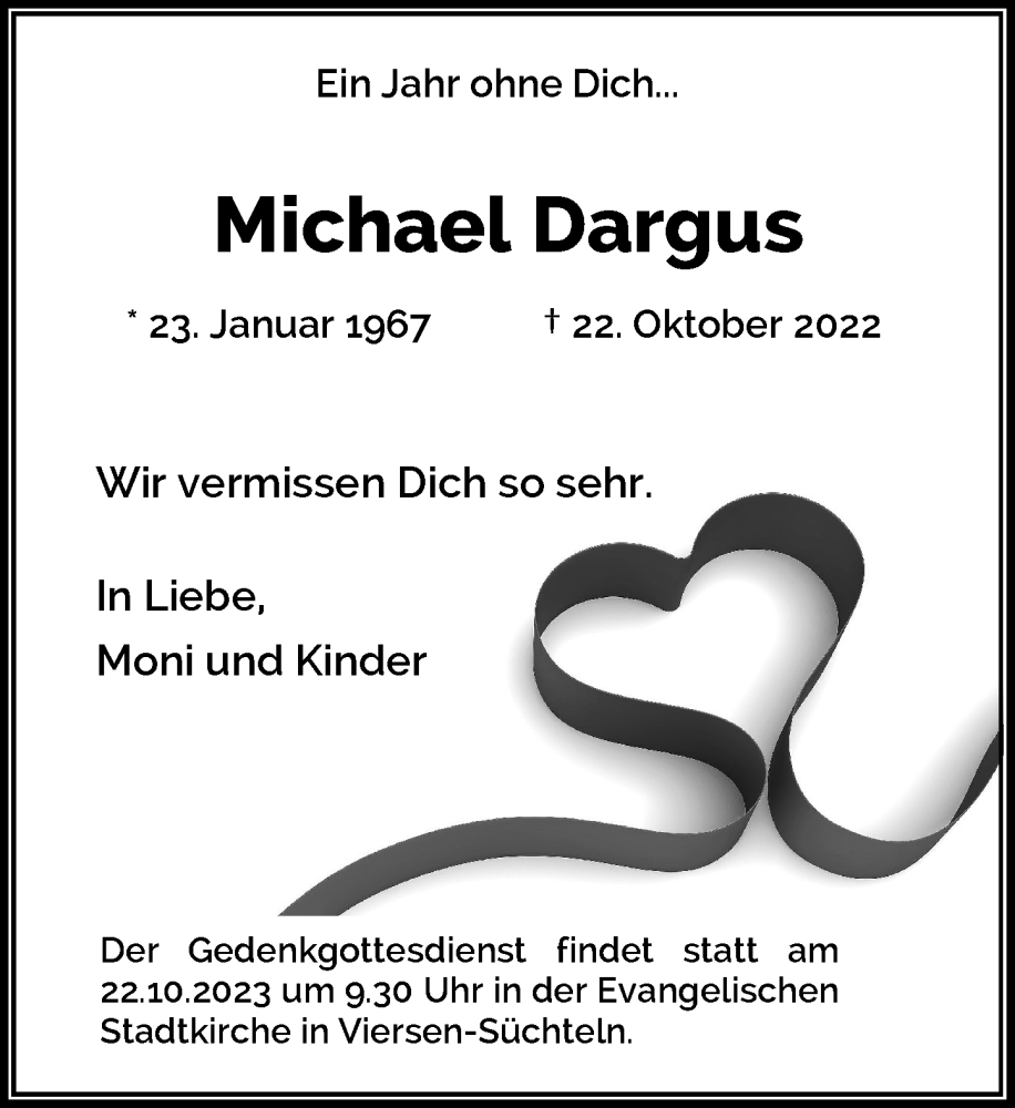  Traueranzeige für Michael Dargus vom 14.10.2023 aus Rheinische Post