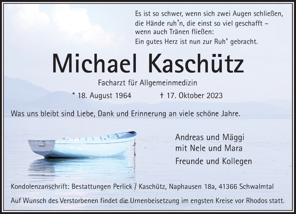  Traueranzeige für Michael Kaschütz vom 21.10.2023 aus Rheinische Post
