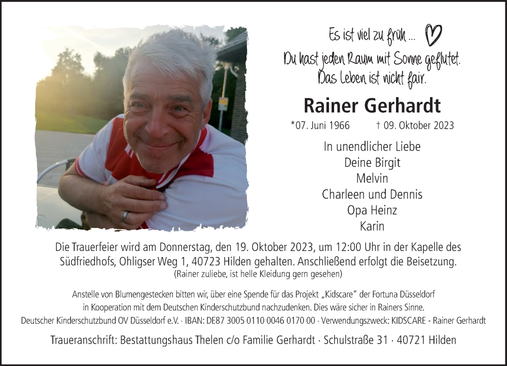  Traueranzeige für Rainer Gerhardt vom 14.10.2023 aus Rheinische Post