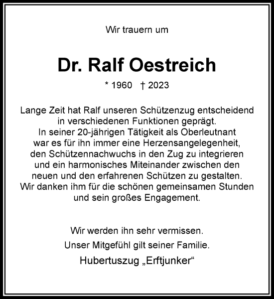 Traueranzeige von Ralf Oestreich von Rheinische Post
