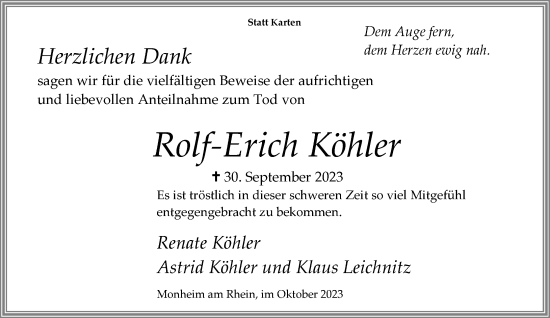 Traueranzeige von Rolf-Erich Köhler von Rheinische Post