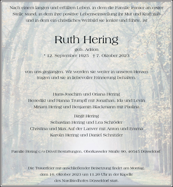 Traueranzeige von Ruth Hering von Rheinische Post